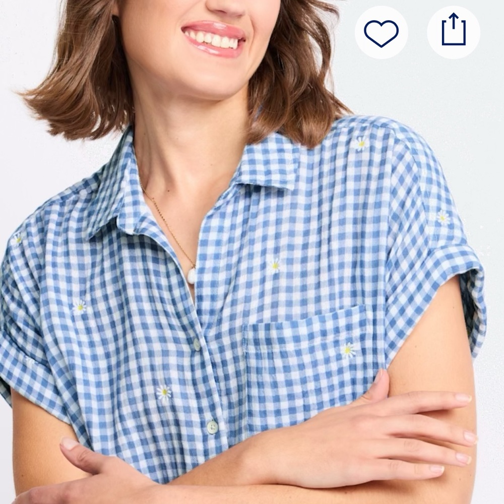 beachlunchlounge Blue Gingham Button Down Tie Front Shirt - Size M - Picture 3 of 7